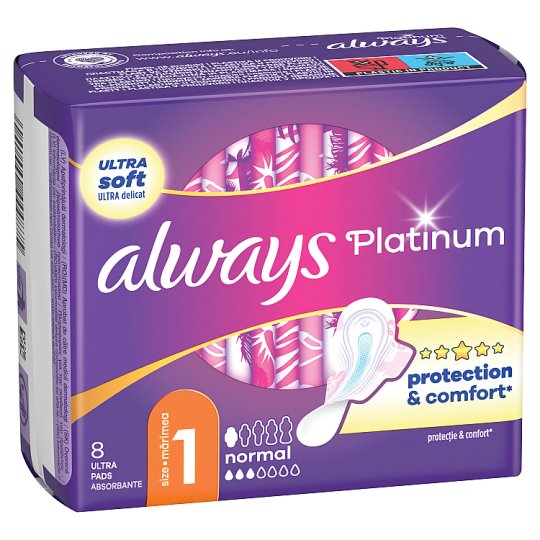 Always Platinum Normal (Size 1) Sanitary Towels With Wings 8 Pads