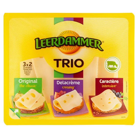 Leerdammer Trio směs plátkových sýrů 3 x 2 plátky 125g