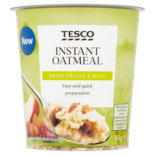 Tesco Ovesné vločky se sušeným ovocem, kousky arašídů, lískových ořechů a mandlí 65g