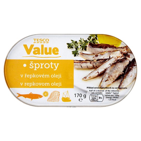 Tesco Value Šproty v řepkovém oleji 170g
