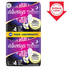 Always Platinum Secure Night Sanitary Towels With Wings 10 Pads