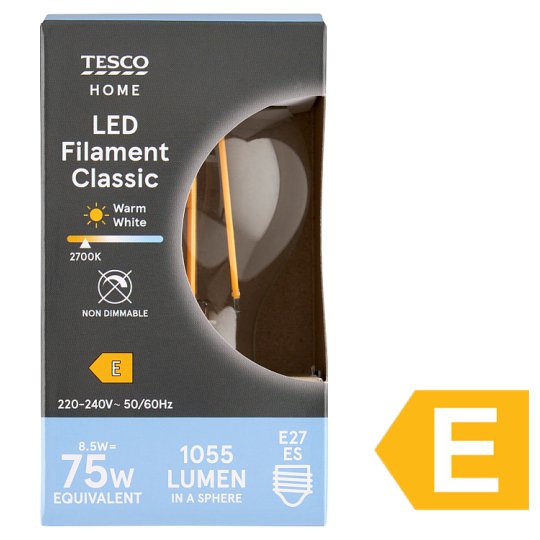 Tesco Home LED Filament Classic 8.5W E27 Warm White 1 pc Tesco Groceries