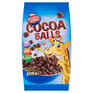 Breakfast King Obilné kakaové kuličky s vitaminy, vápníkem a železem 250g