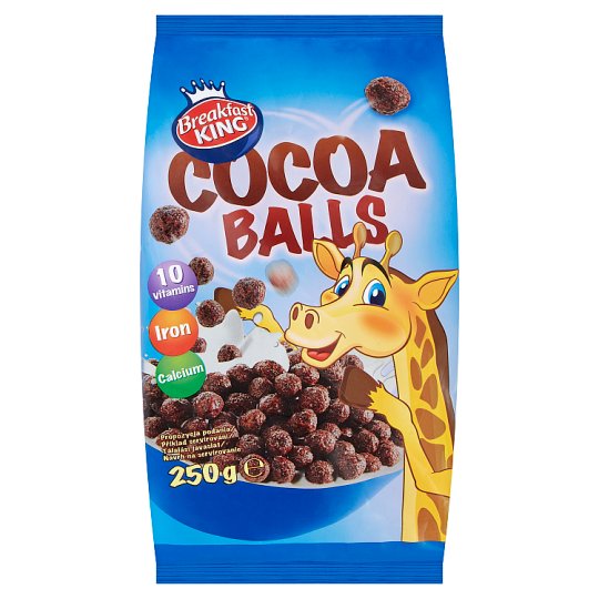 Breakfast King Obilné kakaové kuličky s vitaminy, vápníkem a železem 250g