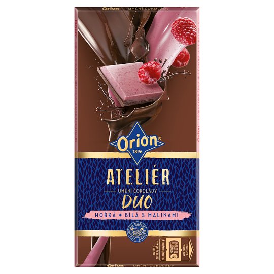 ORION Ateliér Hořká a bílá čokoláda s malinami 95g