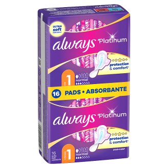 Always Platinum Normal (Velikost 1) Hygienické Vložky S Křidélky 16 Ks