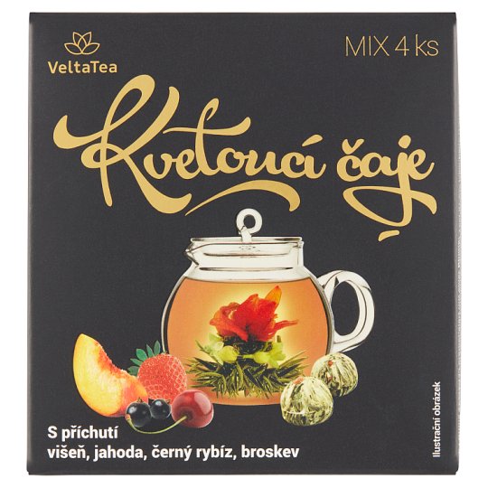 VeltaTea Zelené kvetoucí čaje s příchutí višeň, broskev, černý rybíz, jahoda 4 x 6g