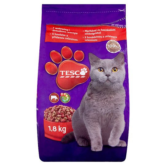 Tesco Complete Food for Adult Cats with Beef and Added Vegetables 1.8kg