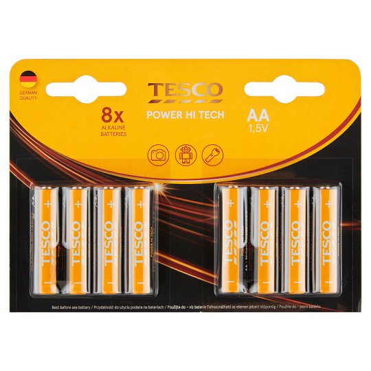 Tesco Power Hi Tech Alkaline Batteries AA 8 pcs