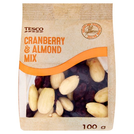 Tesco Směs proslazených sušených brusinek a jader mandlí 100g