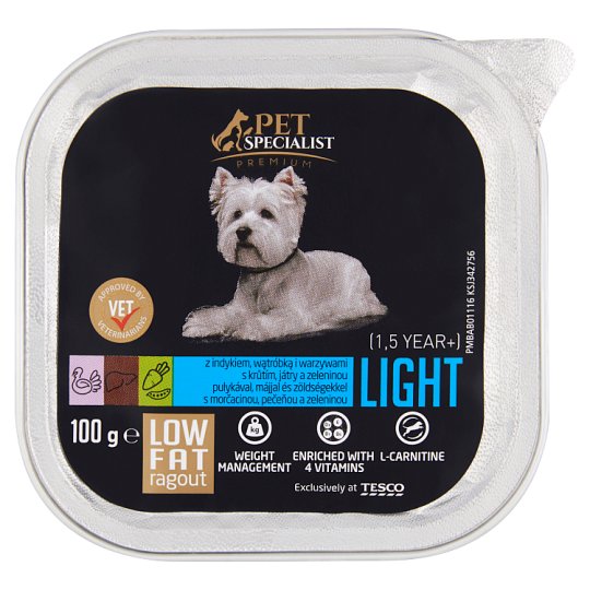 Tesco Pet Specialist Premium Light ragú s krůtím, játry a zeleninou 100g