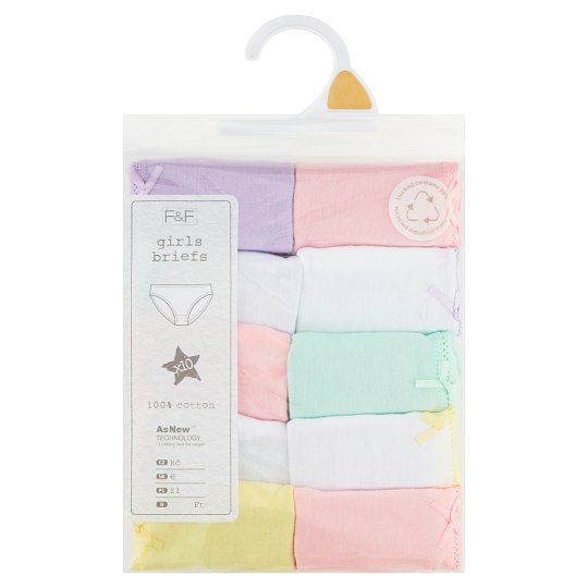 image 1 of F&F Girls Pastel Brief 10 Pieces in a Pack, 6-7 Years, Multicolor