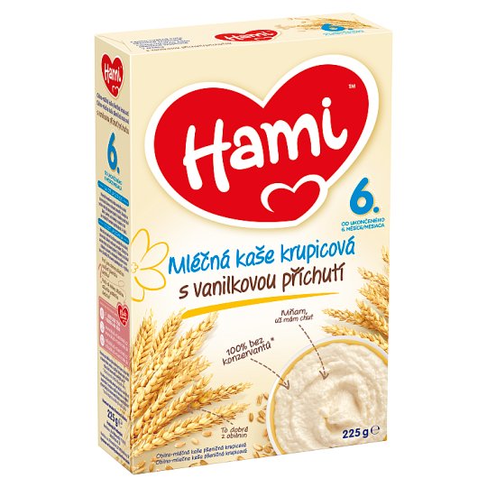 Hami mléčná kaše krupicová s vanilkovou příchutí od uk. 6. měsíce 225g