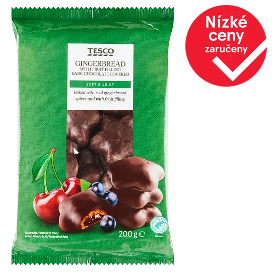 Tesco Gingerbread with Fruit Filling Dark Chocolate Covered 200g