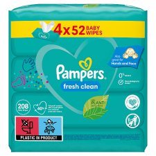 Pampers Fresh Clean Baby Wipes 4 Packs = 208 Wipes