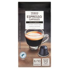 Tesco Espresso Capsules směs pražené a mleté kávy arabica a robusta 10 ks 52g