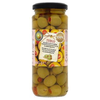 Tesco Zelené olivy plněné pastou z papriček 340g