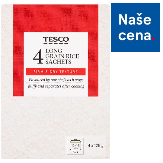 Tesco Rýže dlouhozrnná loupaná ve varných sáčcích 4 x 125g