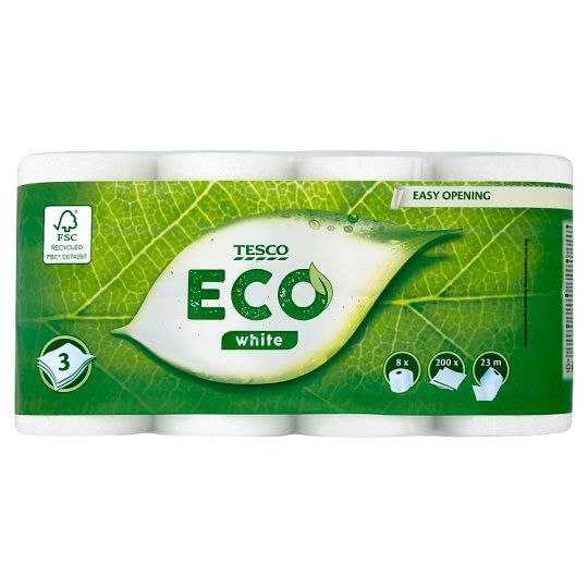 Tesco Eco White toaletní papír 3 vrstvý 8 rolí