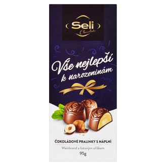 Seli Vše nejlepší k narozeninám čokoládové pralinky s náplní Weinbrand a lískovým oříškem 95g