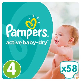 Pampers Active Baby-Dry Dětské Plenky Velikost 4 (Maxi), 58 ks