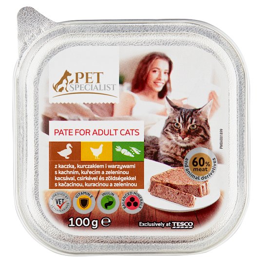 Tesco Pet Specialist Paštika s kachním, kuřecím a zeleninou 100g