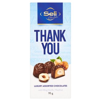 Seli Thank You kolekce pralinek z mléčné čokolády s lískovými ořechy a s příchutí vanilla 95g