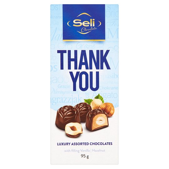 Seli Thank You kolekce pralinek z mléčné čokolády s lískovými ořechy a s příchutí vanilla 95g