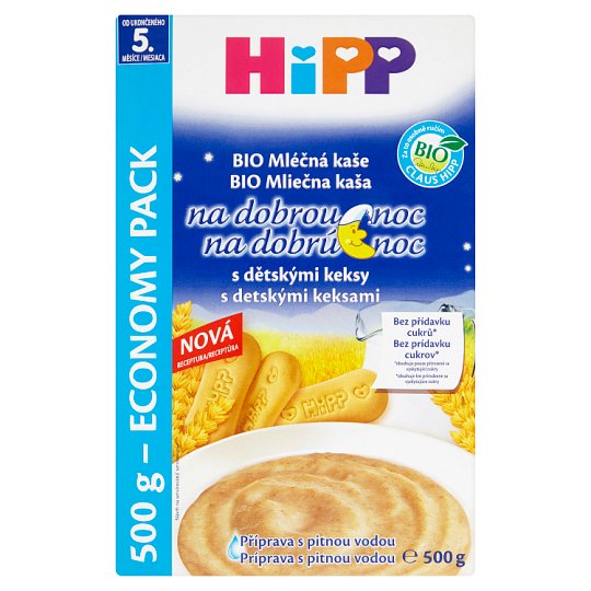 HiPP Bio mléčná kaše na dobrou noc s dětskými keksy od ukončeného 5. měsíce 2 x 250g