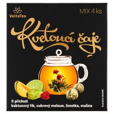 VeltaTea Flowering Teas with Cactus Fig, Sugar Melon, Lime, Raspberry Flavors 4 x 6g (24g)