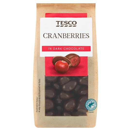 Tesco Proslazené klikvy v hořké čokoládě 150g