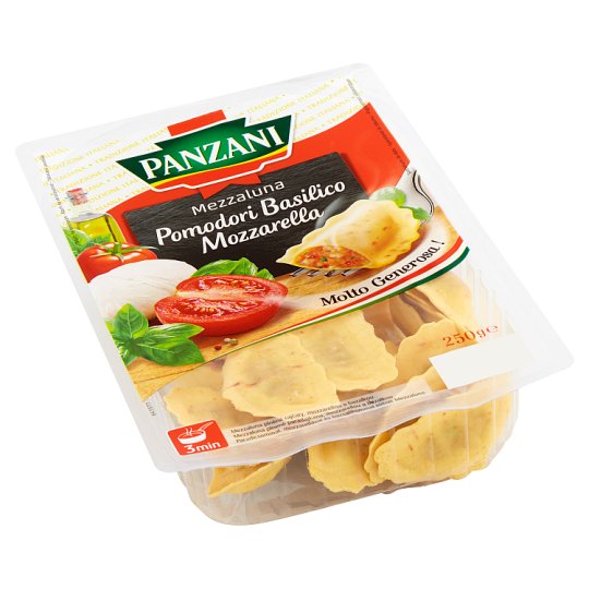 Panzani Mezzaluna plněné rajčaty, mozzarellou a bazalkou 250g