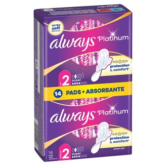 Always Platinum Long Plus (Velikost 2) Hygienické Vložky S Křidélky 14 Ks