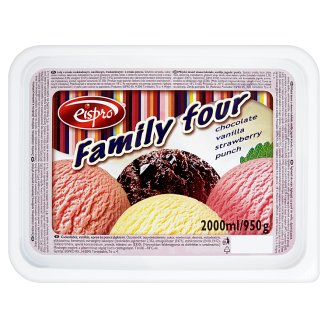 Eispro Family Four csokoládés, vaníliás, epres és puncs jégkrém 2000 ml