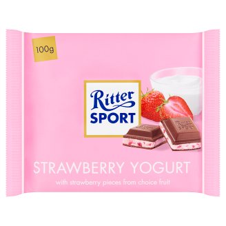 Ritter Sport eper ízű, joghurtkrémmel, rizspehellyel és eperdarabokkal töltött tejcsokoládé 100 g