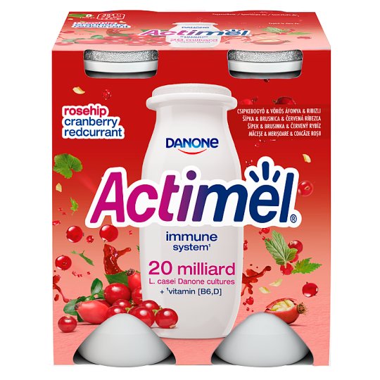 Danone Actimel zsírszegény, élőflórás, csipkebogyó-, vörös áfonya-, ribizliízű joghurtital 4 x 100 g