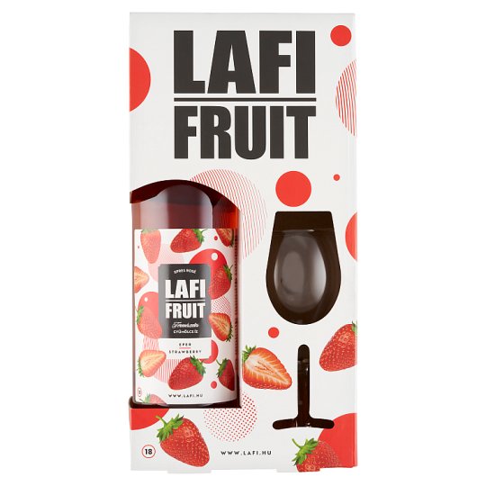 Lafi Fruit eper ízű boralapú koktél díszdobozban + 1 boros pohár 8% 0,75 l
