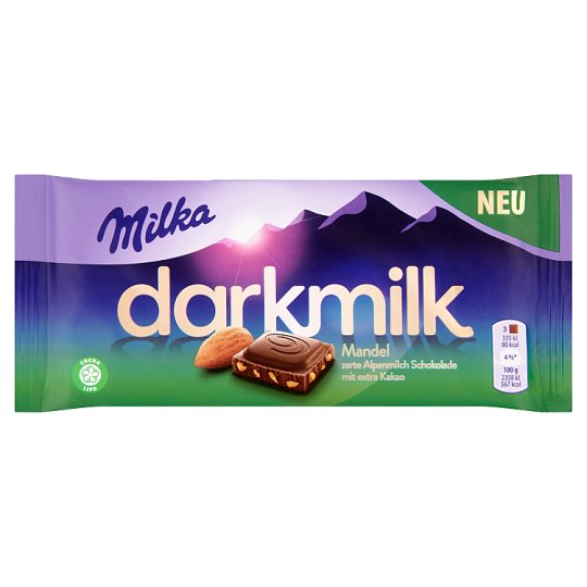 Milka Darkmilk magas kakaótartalmú alpesi tejcsokoládé manduladarabokkal 85 g
