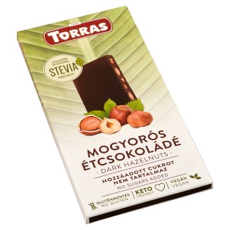 Torras Stevia gluténmentes mogyorós étcsokoládé hozzáadott cukor nélkül, édesítőszerrel 125 g