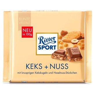 Ritter Sport tejcsokoládé mogyoró- és kekszdarabokkal 100 g