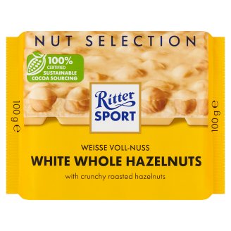 Ritter Sport fehér csokoládé egész mogyoróval és rizspehellyel 100 g