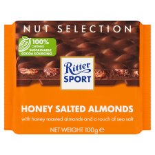 Ritter Sport tejcsokoládé pörkölt és sózott mandulával méz bevonattal 100 g