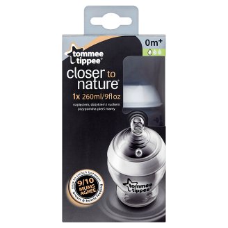 Tommee Tippee Closer To Nature 260 ml-es cumisüveg lassú áramlást biztosító cumival újszülött kortól
