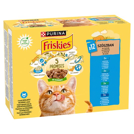 Friskies szószban lazaccal/tonhallal/szardíniával/tőkehallal nedves macskaeledel 12 x 85 g
