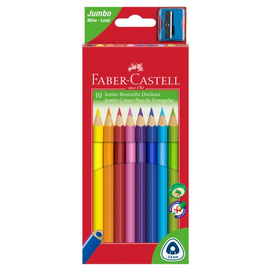 FaberCastell Jumbo Triangular Colour Pencils 10 pcs with Sharpener
