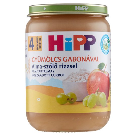 HiPP BIO glutén- és tejszármazékmentes alma-szőlő rizzsel bébidesszert 4 hónapos kortól 190 g