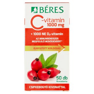 Béres C-vitamin 1000 mg filmtabletta csipkebogyó kivonattal + D3-vitamin 50 db 92,5 g