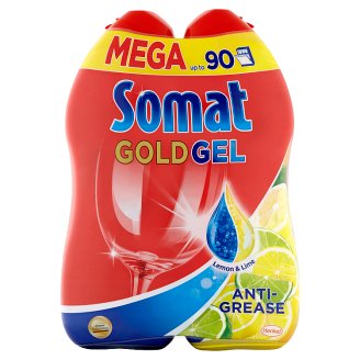 Somat Gold Gel Anti-Grease citrom és lime illatú gépi mosogatószer gél 2 x 900 ml