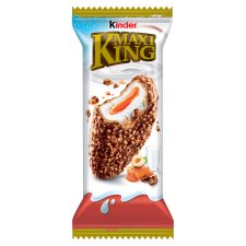 Kinder Maxi King lágy karamellás és tejes töltésű ostya mogyoródarabkás tejcsokoládé-bevonattal 35 g