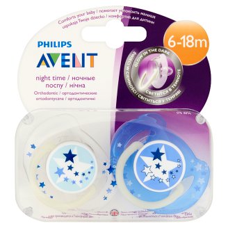 Philips Avent éjszakai fluoreszkáló fogszabályzós játszócumik kupakkal 6-18 hónapos korig 2 db
